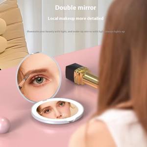 LED akıllı dokunmatik ekran işıklı kompakt ayna 5X büyüteç taşınabilir aynalar cep katlanır makyaj makyaj masası aynası özel Logo - Product Image 3