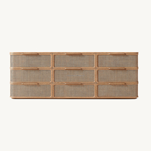 Cómoda Triple Premium Japandi de Roble Blanco Macizo con 9 Cajones y Ratán, Diseño Simétrico 3x3 para Dormitorio Principal, Perfil Curvo Arquitectónico Artesanal - Product Image 2