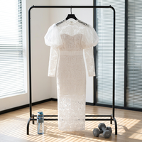 Robe de soirée pour femmes grandes tailles S-4XL, col rond, dentelle transparente, patchwork, taille haute, coupe ajustée, pour banquet et soirée
