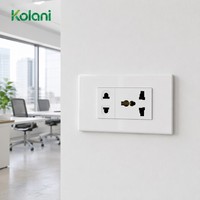 Plaque murale avec obturateur de sécurité intégré, prise universelle et prise 2 broches, 16A, ignifuge, PC blanc, 120x70mm, pour usage hôtelier
