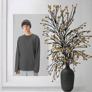 T-shirt à manches longues pour homme, col rond, couleur unie, tricoté, de haute qualité, épais, surdimensionné, décontracté, personnalisable avec logo, vente en gros - Product Image 2