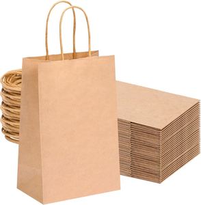 Recyclable Brown Custom Food Grade UV Printed Flexiloop Handle <b>Biodegradable</b> Kraft <b>Paper</b> Food Bag - Product Image 1