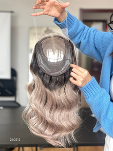 SHY Fashion - Topper de Cabello Humano Europeo Virgen para Mujeres Rubias con Raíces Oscuras, Base de Encaje, Frente de Encaje, Densidad 130%, Ruso 8*8 - Product Image 3