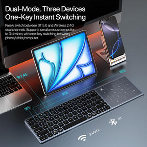 คีย์บอร์ดไร้สาย 2.4Ghz ทำจากอะลูมิเนียมอัลลอย พร้อมทัชแพดและปุ่มตัวเลข คีย์บอร์ดพกพาบางเฉียบ ใช้เป็นคีย์บอร์ดภายนอก - Product Image 3