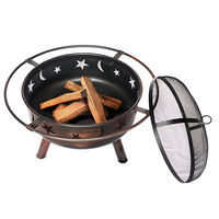 Brasero de camping extérieur robuste et de grande taille, rond, pour fêtes, chauffage au bois avec couvercle en maille, en acier, design moderne, pour fumer le tabac