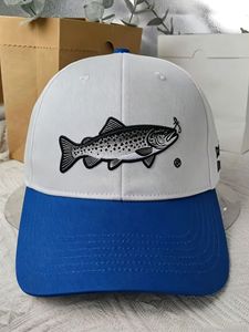 Gorra de Pesca de Lona de 6 Paneles Blanca y Azul con Diseño de Trucha Bordado en 3D, Gorra Unisex Casual de Moda para Primavera y Verano, Uso en Exteriores - Product Image 4