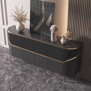 Buffet de luxe léger avec plateau en marbre, armoire de rangement à portes cannelées incurvées avec étagères réglables pour l'ameublement de la maison - Product Image 3