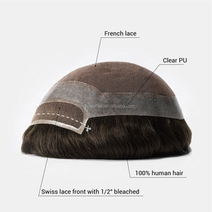 Parrucchino da <span class=keywords><strong>Uomo</strong></span> in Pizzo Francese 100% Capelli Umani 8x10 Pollici, Sistema <span class=keywords><strong>di</strong></span> Sostituzione Capelli Traspirante Newtimes Hair - Product Image 1
