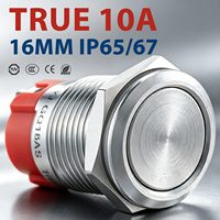 Interrupteurs à bouton-poussoir haute intensité 16MM 10A 12V 1NO IP65/IP67 étanches en métal non lumineux à tête plate avec bornes à vis