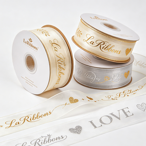OEKO TEX 100 Certified 38mm Gold Silver Foil Printing Organza <b>Ribbon</b> Roll for Holiday Handmade Flower Packaging - Product Image 5