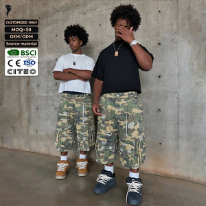 Pantalones Cortos de Mezclilla para Hombre, Personalizados, Nueva Tendencia, Estilo Hip Hop, Pantalones Cortos Cargo de Camuflaje con Pedrería - Product Image 1