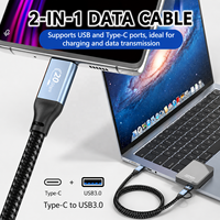 Cable de Datos 2 en 1 USB3.2 10/20Gbps USB C/A a Tipo-C ThunderBolt 3, Cable de Carga Rápida PD100W 4K/60Hz