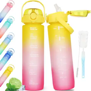 1L spor su şişesi motivasyon PP BPA ücretsiz şişeleri için erkek kadın Set1000ML taşınabilir kullanımlık bardaklar