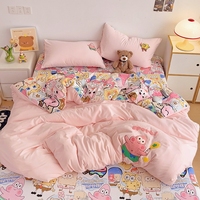 Ensemble de draps de lit en polyester 200TC à quatre pièces avec housse de couette imprimée avec des animaux de dessin animé pour la chambre à coucher