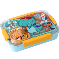 Boîte à lunch en acier inoxydable scellée indépendamment, motif dessin animé UV (4 compartiments, 900 ml + bol en PP de 150 ml avec fourchette et cuillère en PP)