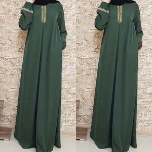 Nouvelle Abaya musulmane sexy de style européen et américain, série unie, tissée, ample, longue, pour femmes, grandes tailles - Product Image 1