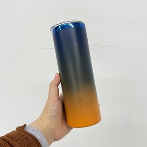 Gobelet isotherme droit et fin en acier inoxydable de 20 oz, bleu plaqué, avec couvercle, gravure laser, revêtement en poudre, dégradé ombré - Product Image 5