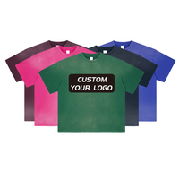 T-shirt décontracté pour homme, col rond, 100 % coton 250 g/m², coupe oversize, style délavé par pulvérisation, épaules tombantes, grandes tailles
