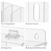 Distributeur mural moderne et écologique à 3 compartiments en acrylique transparent pour bonbons et sachets de thé, avec couvercle anti-poussière à charnière et fixation par trou de serrure