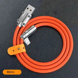 Venta caliente Silicona 1M 2M Usb-c 3A Carga rápida Tipo-c Conector de rotación de 180 grados Cable de carga Usb de aleación de zinc