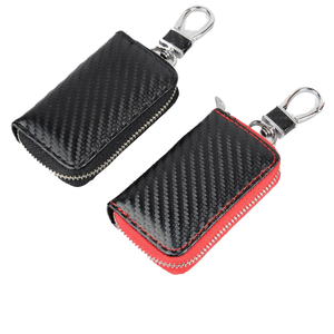 Étui à clés de voiture mini en cuir véritable tendance avec fermeture éclair, porte-clés et rangement pour rouge à lèvres pour hommes/femmes, vente en gros - Product Image 4
