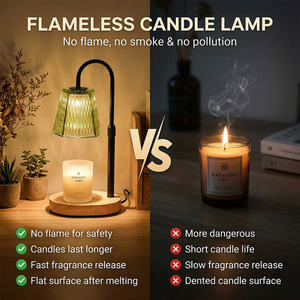 Lampada Scaldacandele Senza Fiamma Multicolore all'Ingrosso, Paralume in Vetro Sfaccettato Color Oro Champagne, Braccio Curvo Regolabile in Metallo con Base in Legno - Product Image 5