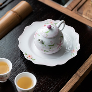 Guanlan <b>Ceramics</b> Hand Painted Peach Blossom <b>Plate</b> Irregular Shape Household Fruit Dish Small Tea Table Accessory - Product Image 3