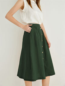 2025 Spring Ladies Custom Elegant a Line Ruffle Cotton Linen Swing <strong>Midi</strong> <strong>Skirts</strong> for <strong>Women</strong> - Product Image 5