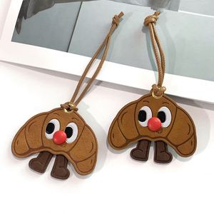 Toast & Croissant Keychain - Cute Cartoon Food Bag Pendant, Creative Leather <b>Backpack</b> Accessory for Schoolbag/business Gifts - Product Image 2