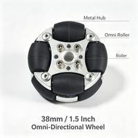 Roue omnidirectionnelle double en aluminium de 38 mm (1,5 pouce) avec 8 rouleaux en PU, moyeu métallique à 360 degrés, charge utile de 2 kg, 14166