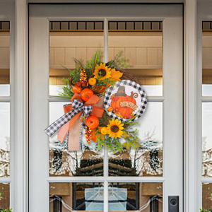 Pour <span class=keywords><strong>Amazon</strong></span> Hong Kong Nouveau pour l'amour <span class=keywords><strong>Porte</strong></span> en bois Couronne suspendue Thanksgiving Tournesol Automne Citrouille Simulation <span class=keywords><strong>Plante</strong></span> élégante - Product Image 2