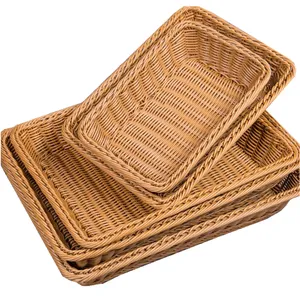 Good Quality Rectangular PP Plastic Rattan Storage Basket Fruit And Vegetable Rattan Basket Bread Display Basket