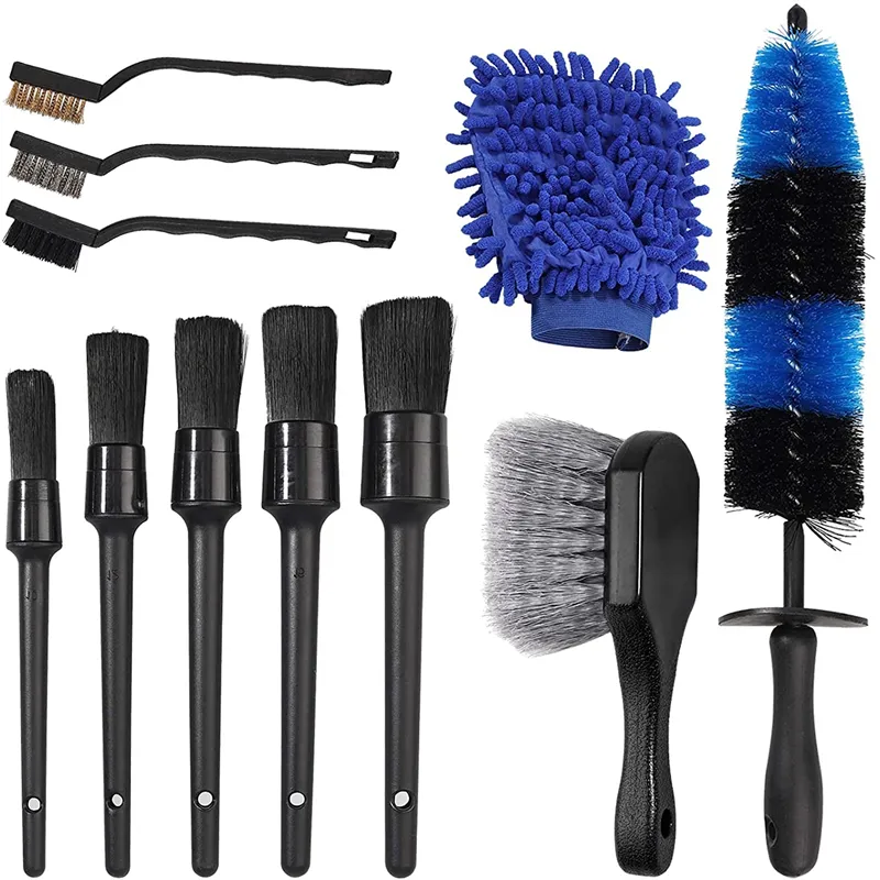 Amazon sıcak satış detaylandırma fırçalar araba yıkama fırça 11 adet temizlik fırçası seti temizlik tekerlekleri, lastik fırçaları, araba motorları