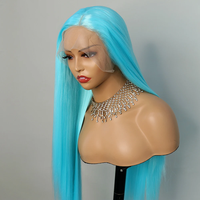 Rambut Virgin Asli Brasil Biru Muda untuk Wig 13X4 Pre Plucked Tanpa Lem Silky Straight untuk Lace Transparan
