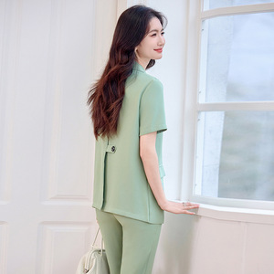 Women's Short Sleeve Suit <b>Set</b> Summer <b>Office</b> Lady Anti-Wrinkle Professional Workwear Black Jacket Pants <b>Set</b> - Product Image 3