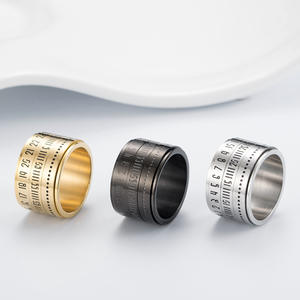 Men's Titanium Steel <b>Ring</b> With Time Scale Number Design Oversized Hip Hop Index Finger Jewelry Gift Gold Color - Product Image 2