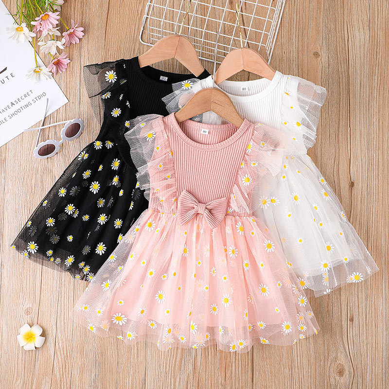 Children's Clothing 2022 New Girl Little Chrysanthemum Mesh Princess Dress Summer Little Girl Dress Baby Vest Skirt Hanyun