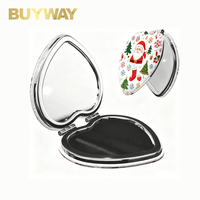 Miroir de maquillage portable en forme de cœur en cuir PU compact double face personnalisé Private Label Sac à main de voyage Miroir de poche Espejos