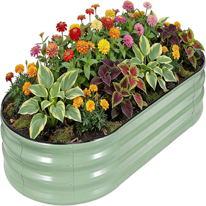 Bacs de jardin surélevés galvanisés ovales <span class=keywords><strong>en</strong></span> métal résistant à la rouille pour la plantation de légumes et de fleurs dans la cour - Product Image 1