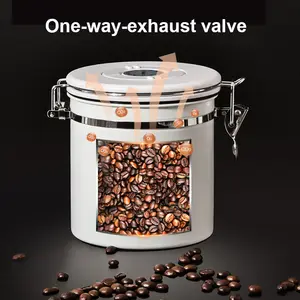 סט מיכל מזון לכלי קפה שסתום כפית אחסון ואקום נירוסטה אטום 1.2 ליטר מיכל פולי קפה