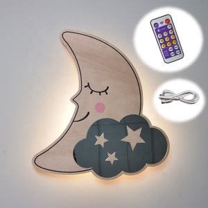 Điều khiển từ xa không dây có thể sạc lại mặt trăng tường ánh sáng Vườn Ươm tường trang trí thay đổi độ sáng hẹn giờ trẻ em phòng tường trang trí nội thất - Product Image 1