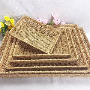 Rectangular Rattan <b>Basket</b> Set Stackable Storage Tray For <b>Bread</b> Fruit Snacks Candy Brown Color - Product Image 3