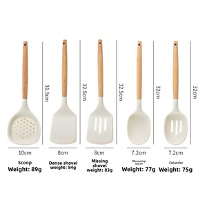 Cross-border New Wooden Handle <b>Silicone</b> Kitchenware 11-Piece Set Beech Wood Spatula Spoon High Temp Resistant Cooking <b>Tools</b> - Product Image 4