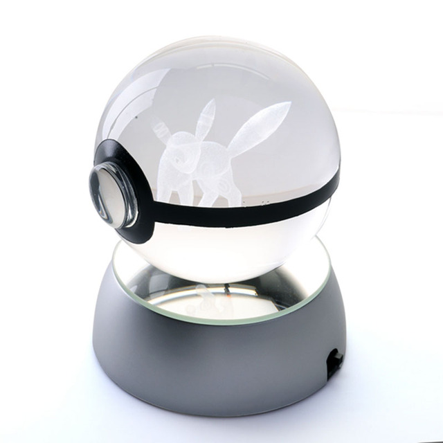 50mm 80mm 3d Laser Crystal K9 Umbreon Pocket Elf Crystal Ball With Led Base