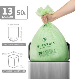 13 Gallon <b>PLA</b> Compostable Flat Top Tall Kitchen Garbage Bags - Product Image 6