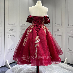 Vestidos de Quinceañera Rojos Lsmu166 para Niña, con Borlas, Plisados, con Hombros Descubiertos, Estilo Princesa, Personalizables, Vestido de XV Años Jancember - Product Image 5