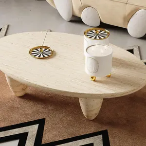 חדש עיצוב סגלגל צורת שולחן מודרני פשוט סגנון טרוורטין שולחן קפה