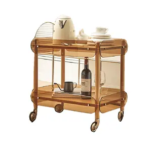 Solid Wood Trolley Shelf Creative Acrylic Kitchen Small Coffee Trolley Mobile Storage Table