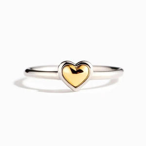 T0101 Anello a Forma di Cuore in Argento Placcato Oro con Incastonatura a Castone, Gioiello Unisex per Uso Quotidiano - Product Image 5