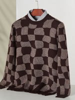 Pull tricoté DONYI à col à carreaux 100 % cachemire pur pour homme, épais, chaud, anti-boulochage, 600g, manches longues, hiver, en stock